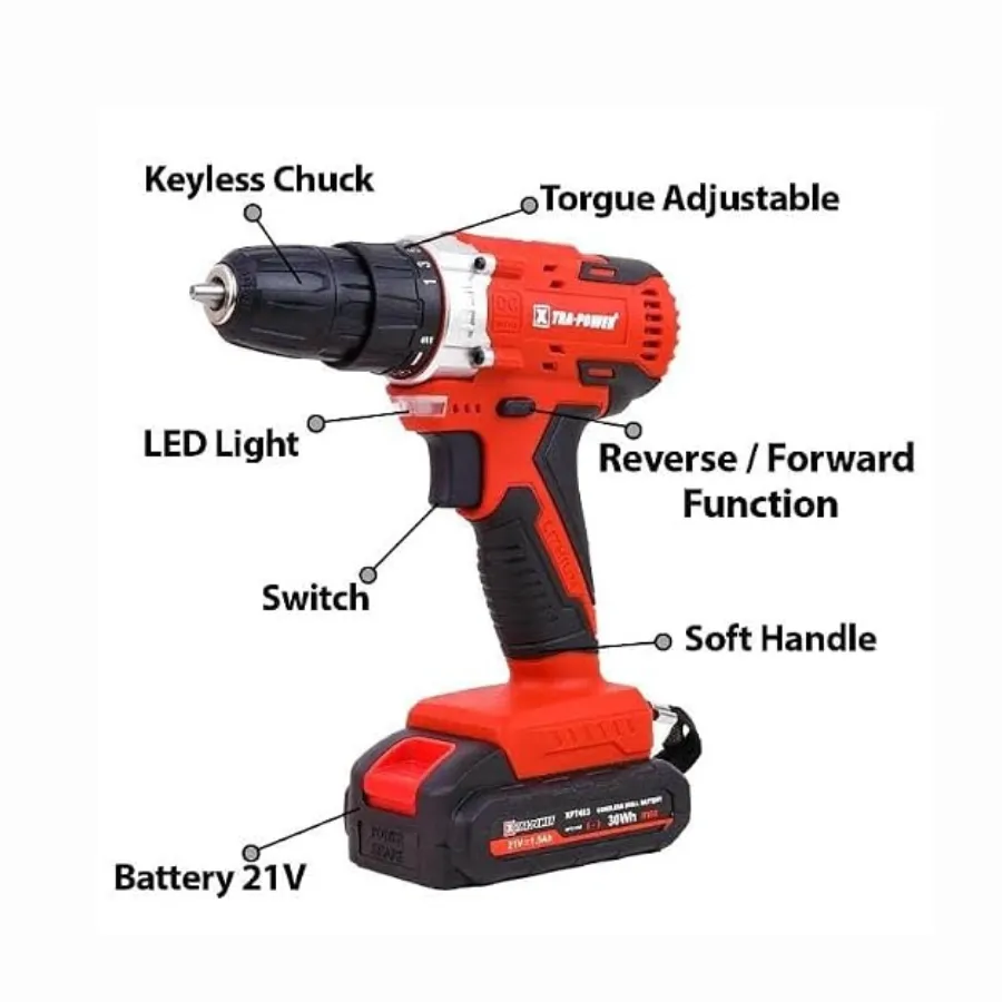 Xtra Power Cordless Drill, XPT 483, 21V, 1500mAh Battery 2